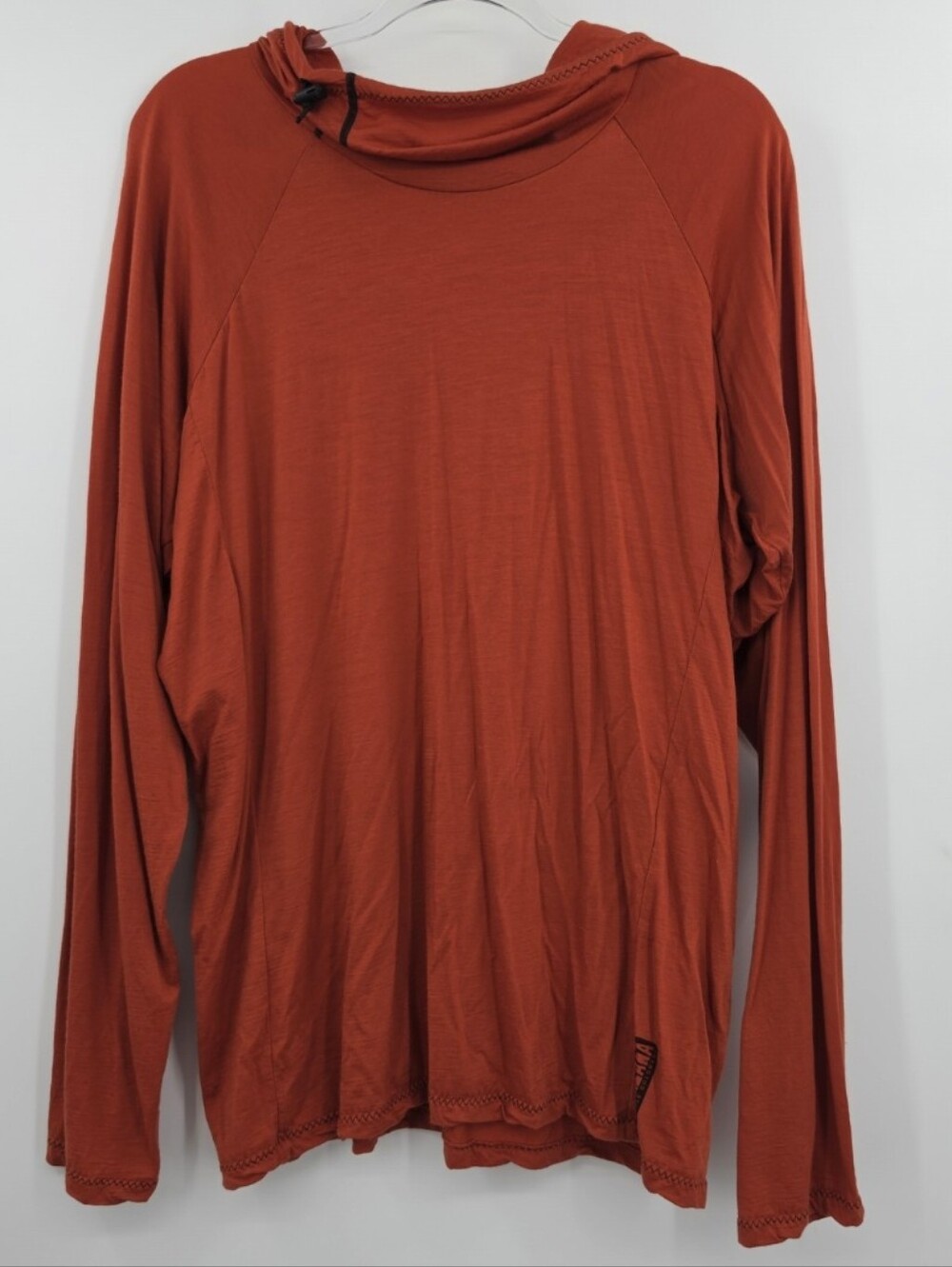 Melanzana Merino Wool Base Layer Hoodie Mens Large Rust Orange Performance